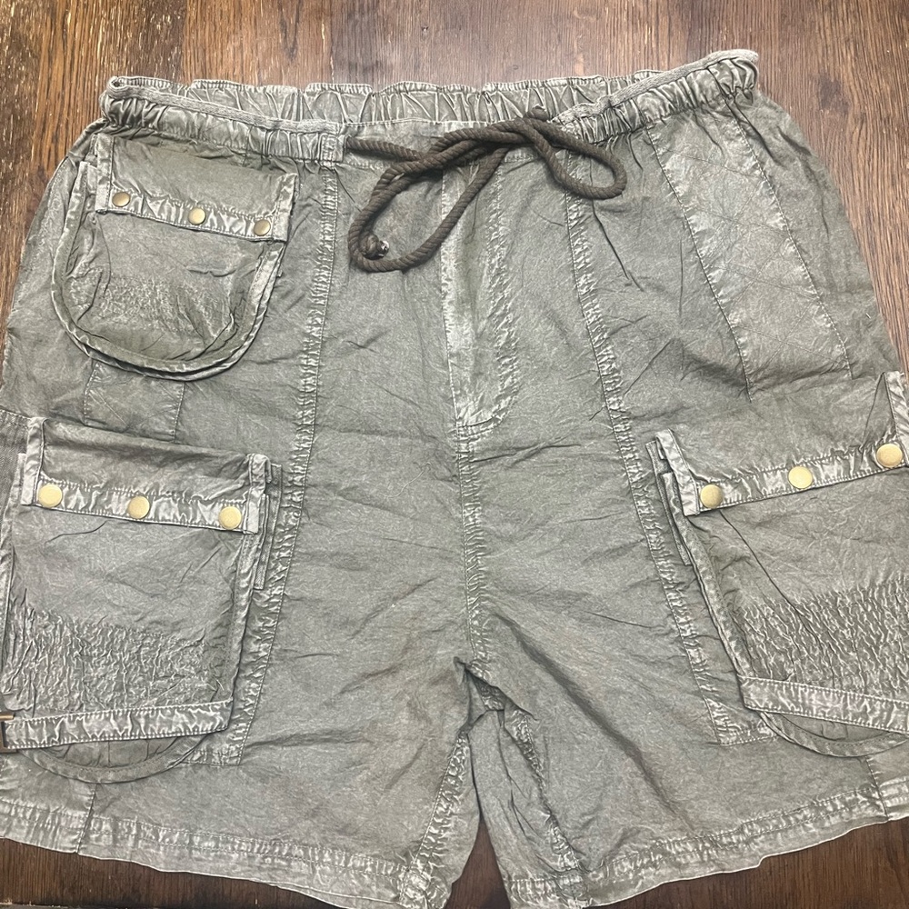 Free People Gray Cargo Shorts with Drawstring Waist
